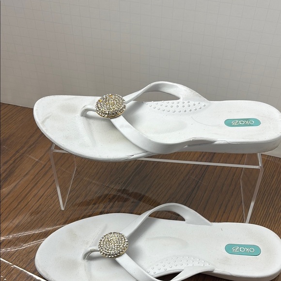 Okabashi White Sandals with Rhinestone Embellishment - Picture 2 of 6